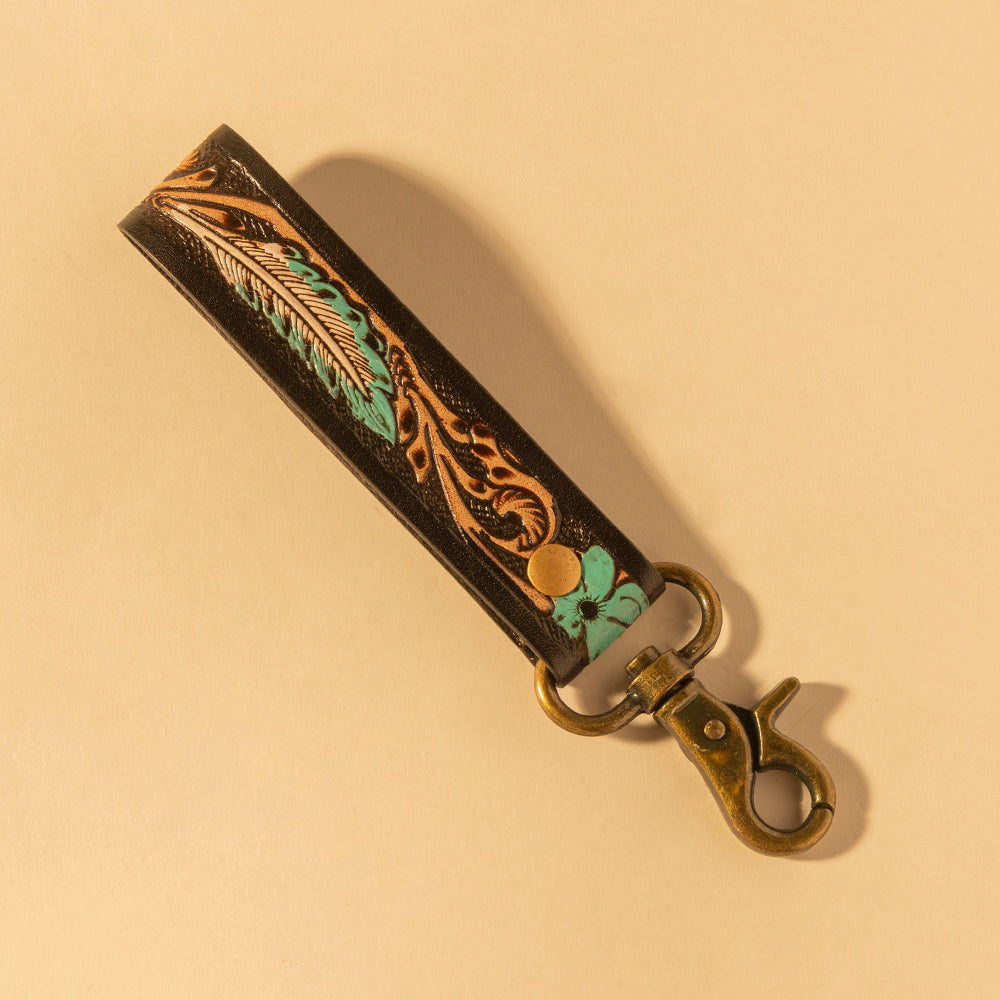 Canyon Feather Hand-Tooled  Key Fob - Myra USA