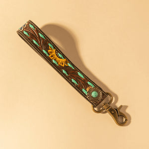 Sunflower Sunrise Hand-Tooled Key Fob - Myra USA