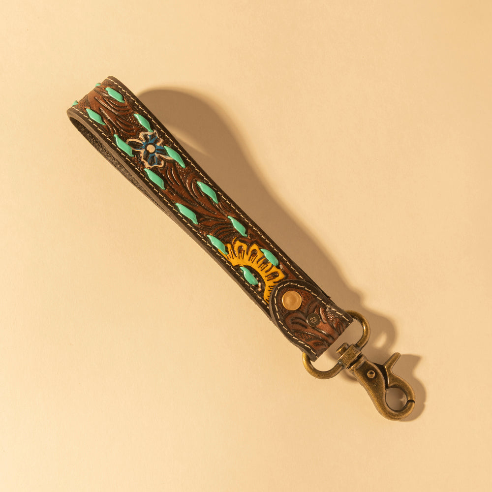 Sunflower Sunrise Hand-Tooled Key Fob - Myra USA