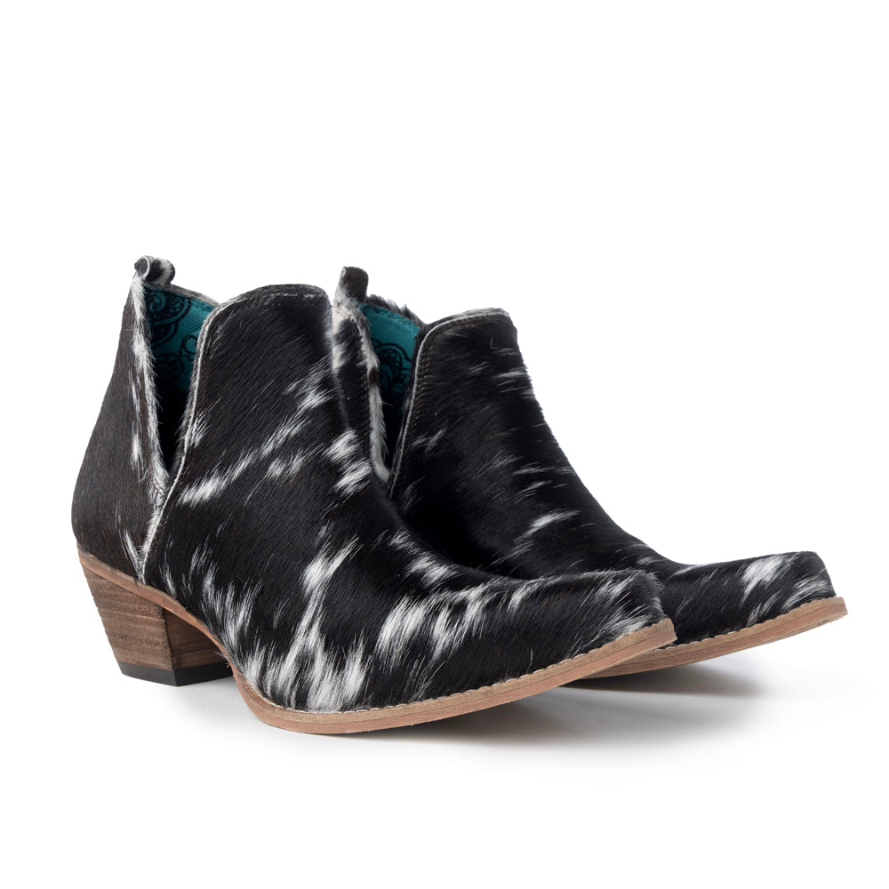 Sunset Bloom Split-Top Hair-On Hide Boots In Black & White - Myra USA