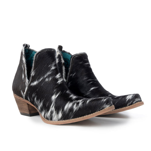 Sunset Bloom Split-Top Hair-On Hide Boots In Black & White - Myra USA