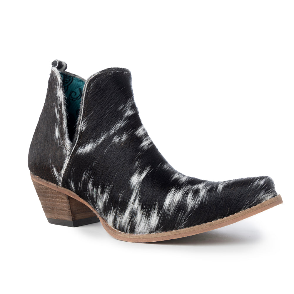 Sunset Bloom Split-Top Hair-On Hide Boots In Black & White - Myra USA