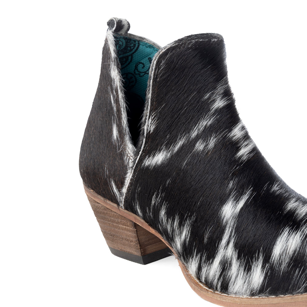 Sunset Bloom Split-Top Hair-On Hide Boots In Black & White - Myra USA