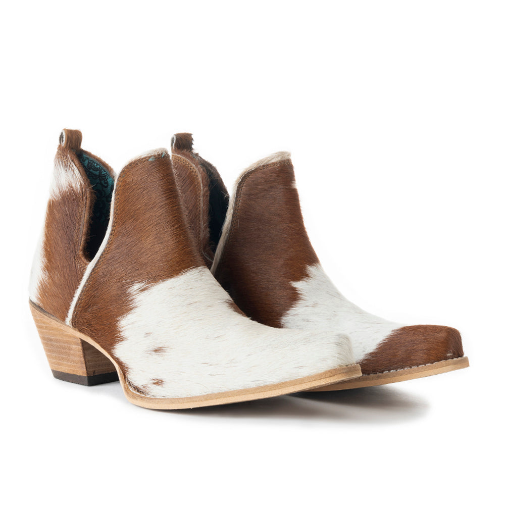 Sunset Bloom Split-Top Hair-On Hide Boots In Speckled Fawn