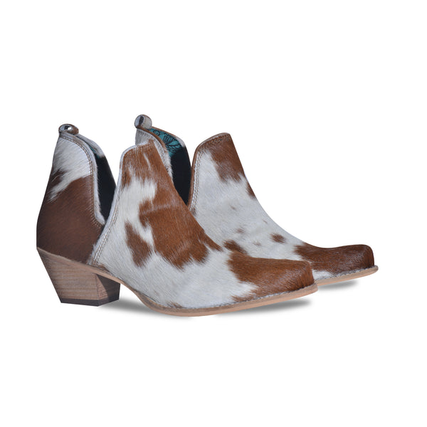 Sunset Bloom Split-Top Hair-On Hide Boots In Speckled Fawn