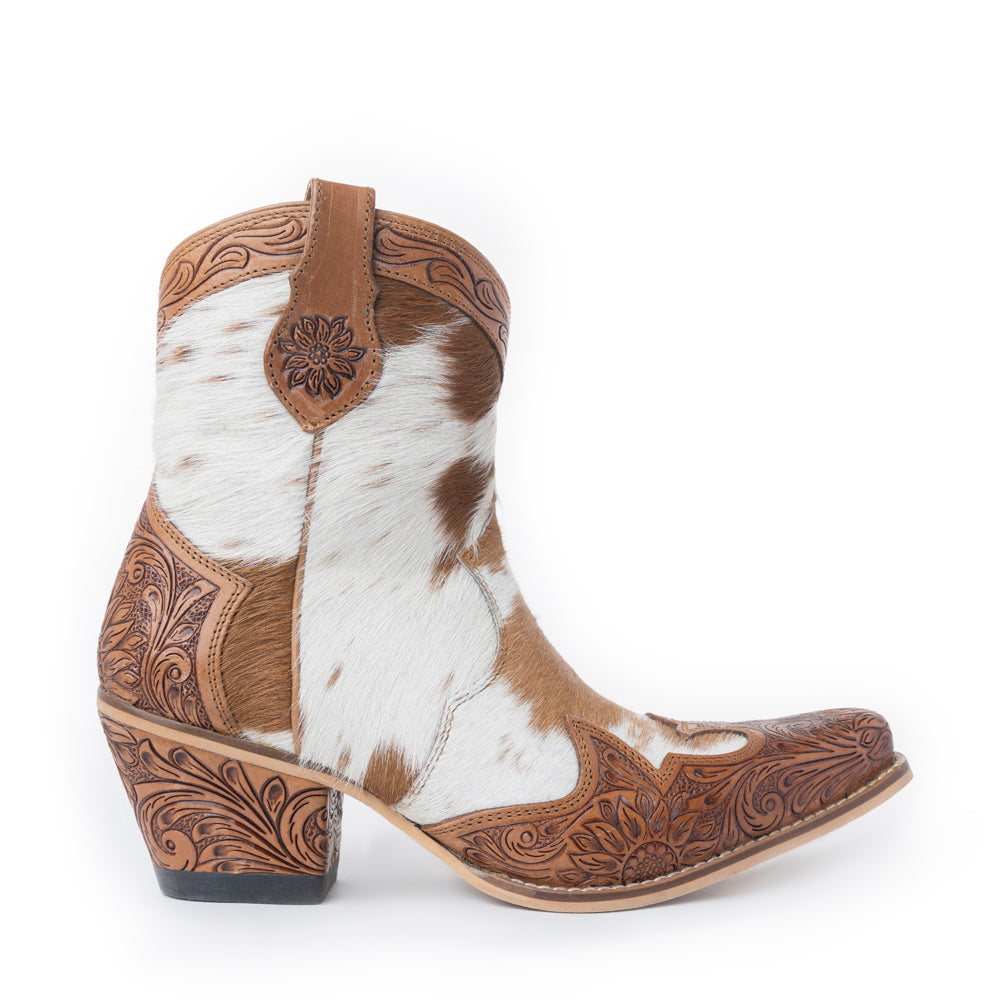 Georgia Trail Hair-on Hide & Hand-tooled Leather Boots - Myra USA