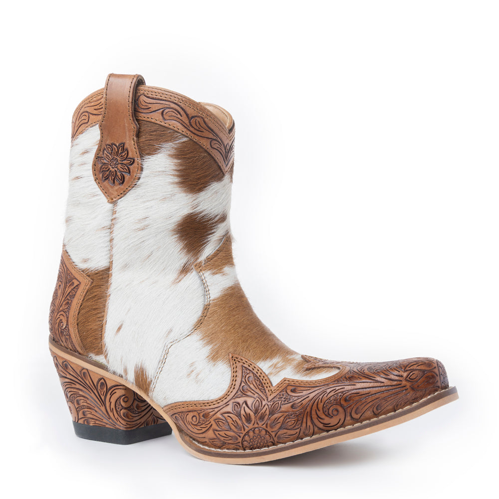 Georgia Trail Hair-on Hide & Hand-tooled Leather Boots - Myra USA