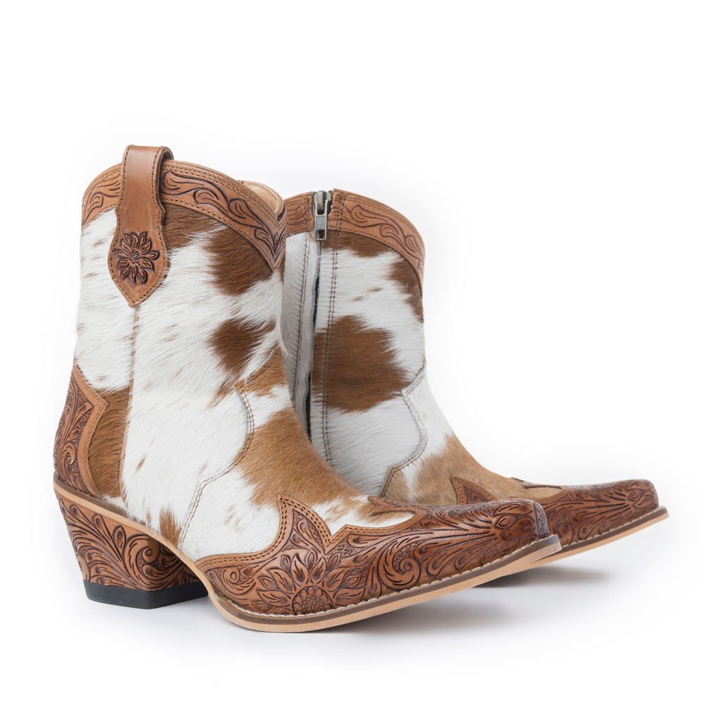 Georgia Trail Hair-on Hide & Hand-tooled Leather Boots - Myra USA