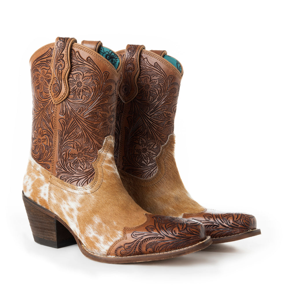 Kelsey Anne Hair-on Hide & Hand-tooled Leather Boots - Myra USA