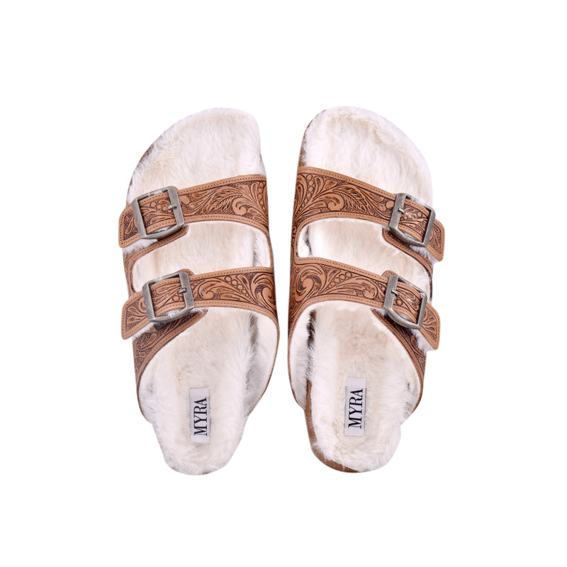 Trail Winder Hand-tooled Fur Comfort Leather Sandals