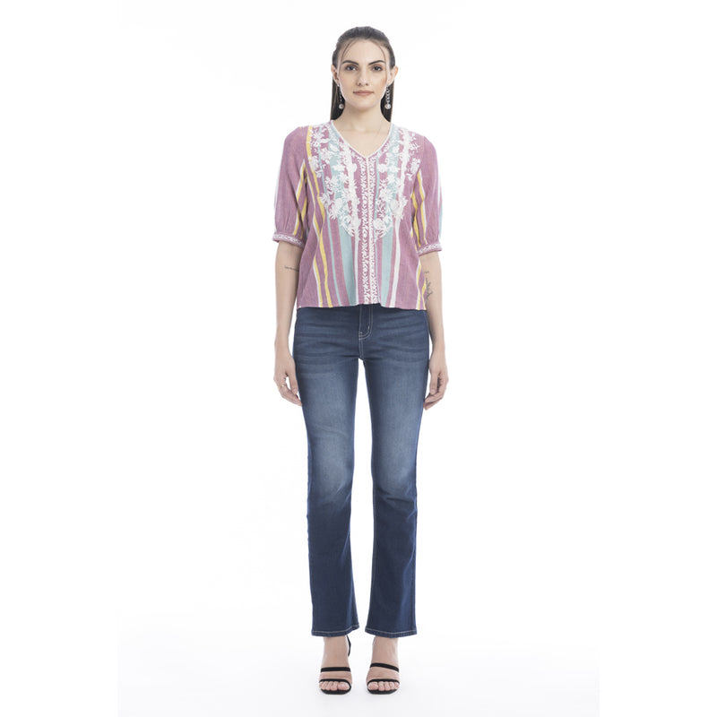 Sophia Jane Embroidered Striped Top