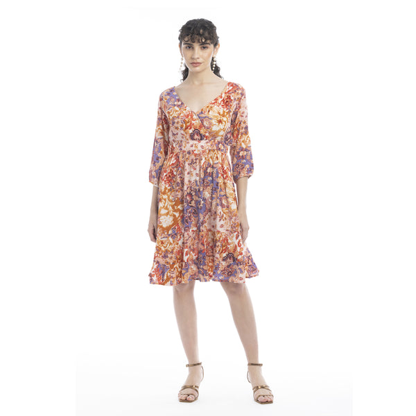 Color Flourish V-Neck Dress - Myra USA