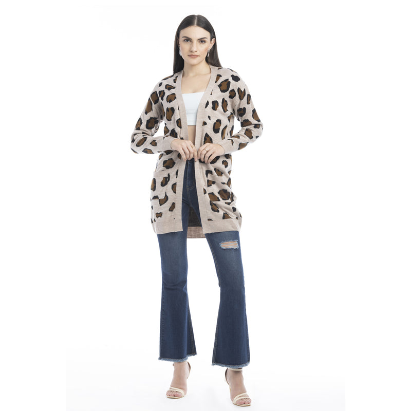 Nora Animal Print Cardigan In Ecru