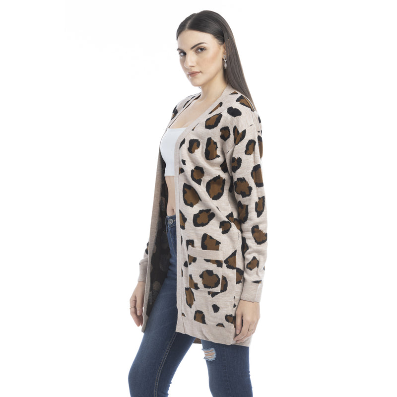 Nora Animal Print Cardigan In Ecru