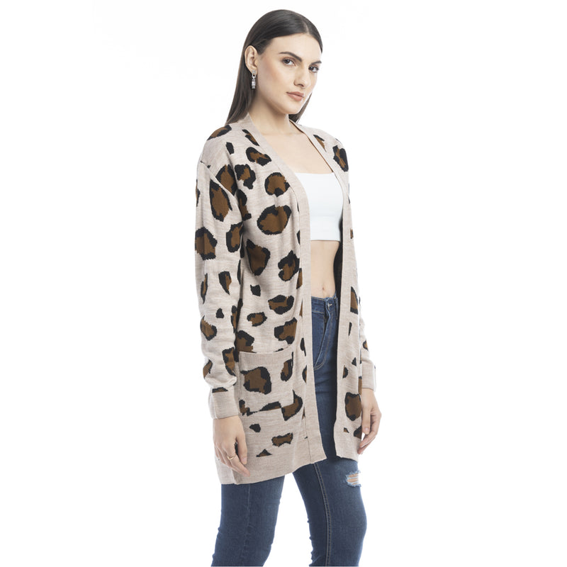 Nora Animal Print Cardigan In Ecru