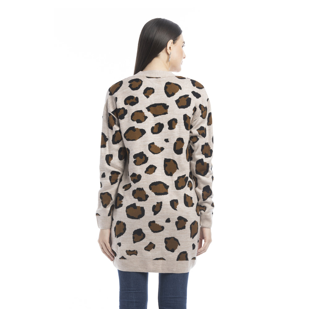 Nora Animal Print Cardigan In Ecru - Myra USA