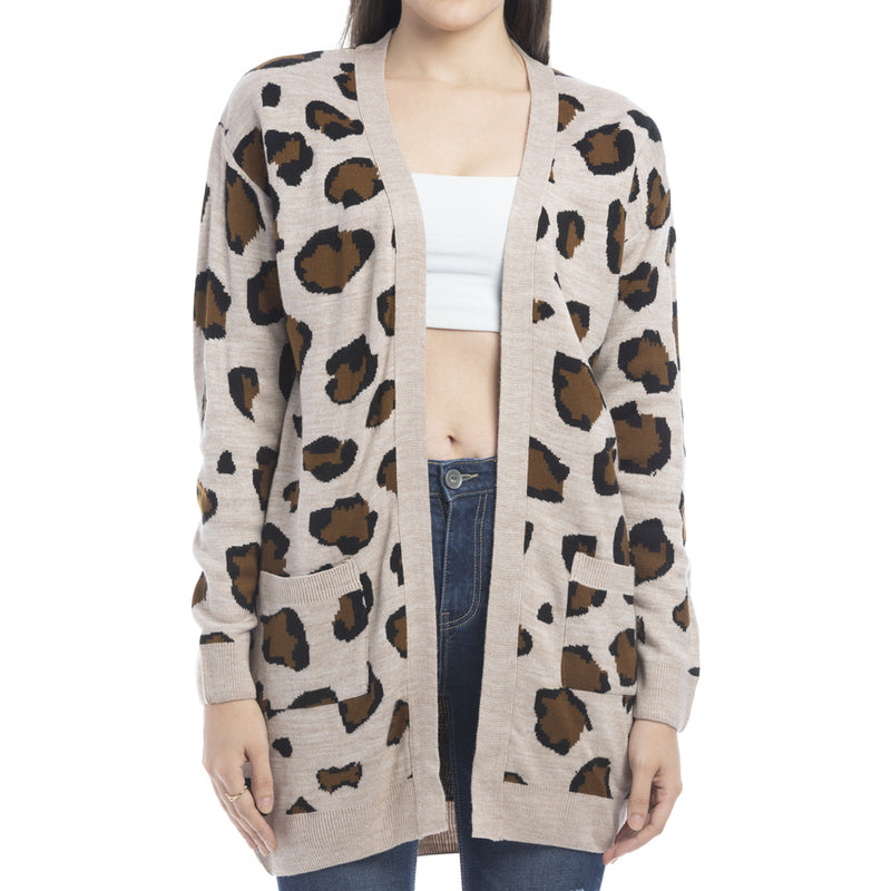 Nora Animal Print Cardigan In Ecru