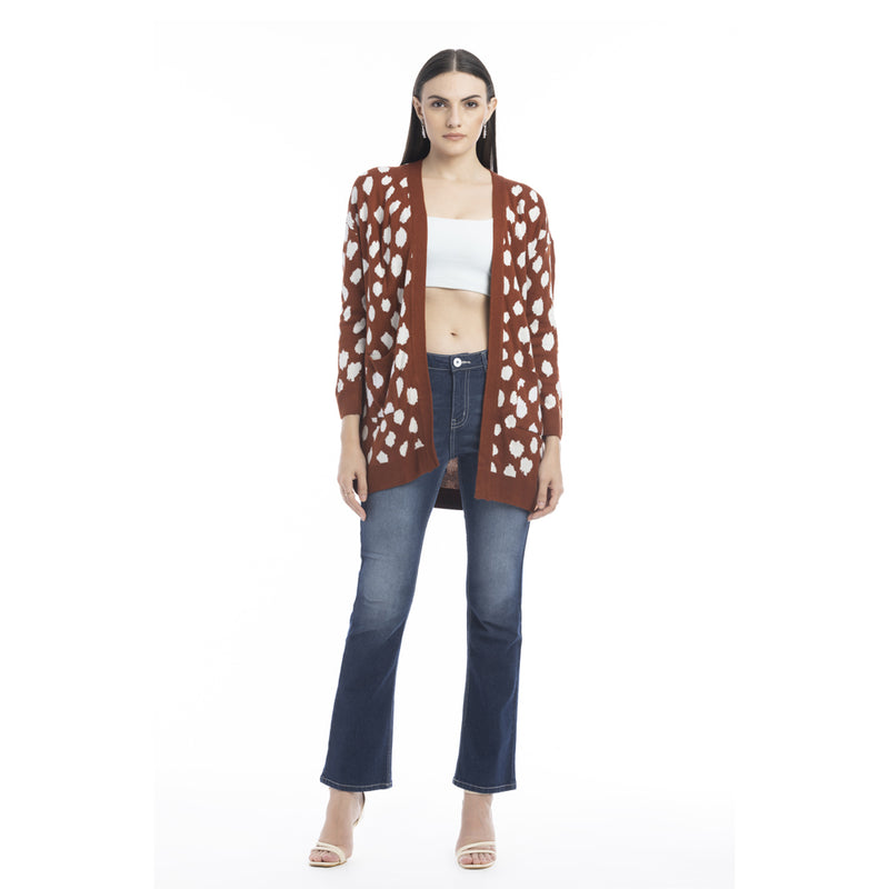 Nora Animal Print Cardigan In Russet