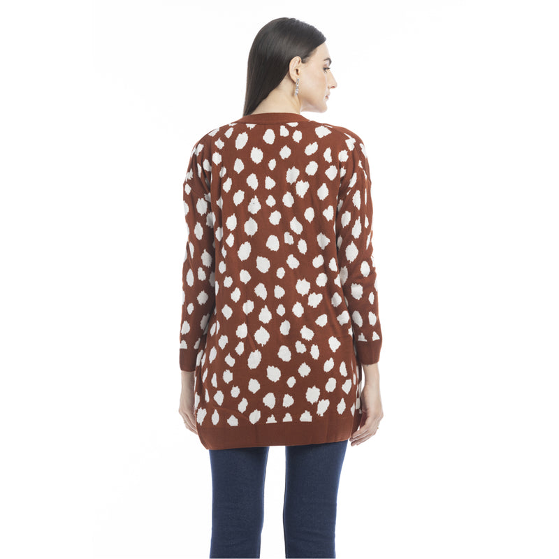 Nora Animal Print Cardigan In Russet