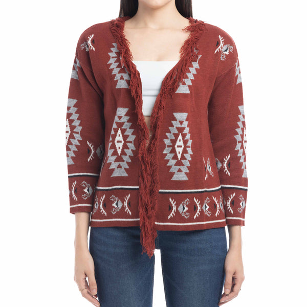 Ophelia Savannah Pattern Fringed Cardian - Myra USA