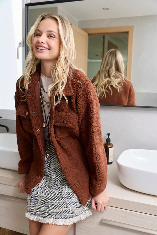 Amina Fleece Button Front Shacket Sweater - Myra USA