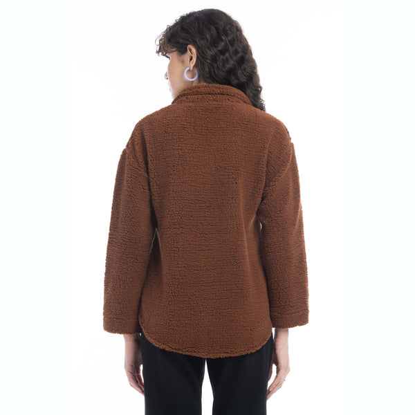 Amina Fleece Button Front Shacket Sweater