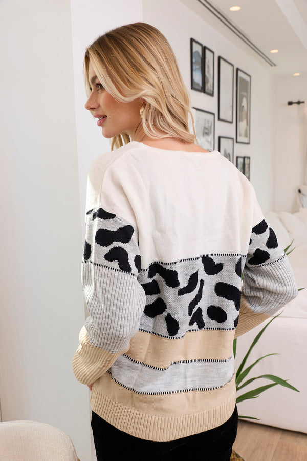 Poppy Animal Print Accent Sweater - Myra USA