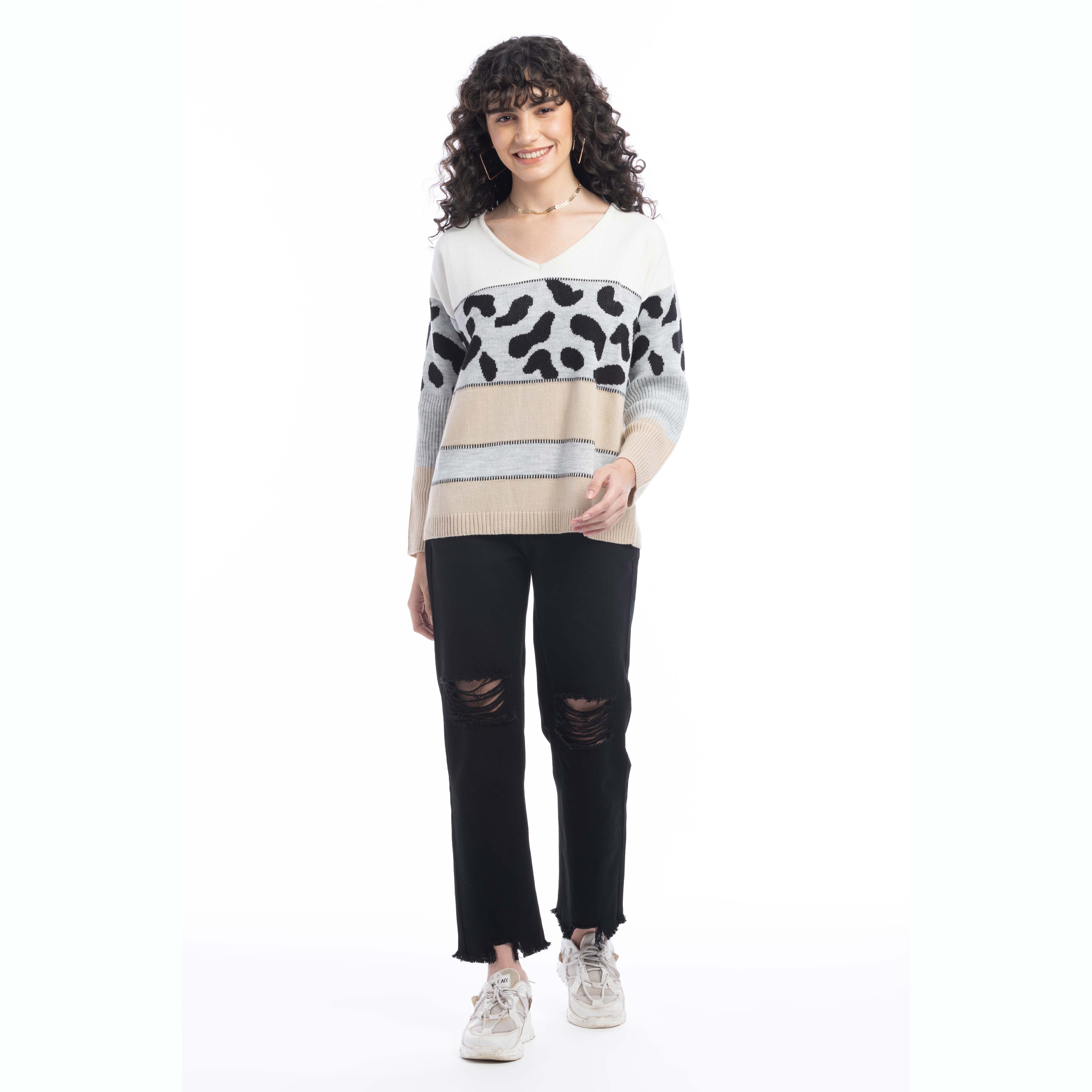 Poppy Animal Print Accent Sweater - Myra USA