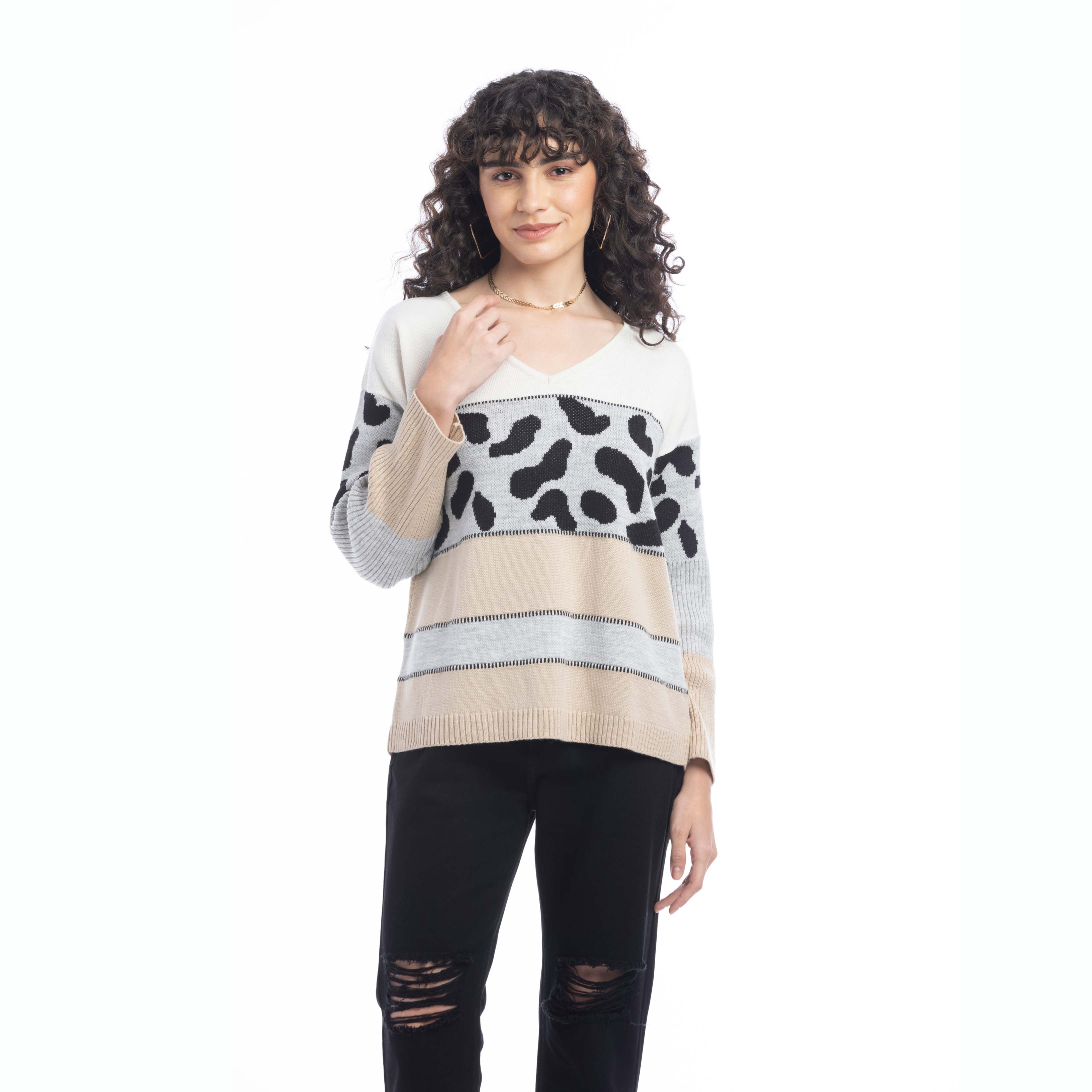 Poppy Animal Print Accent Sweater - Myra USA