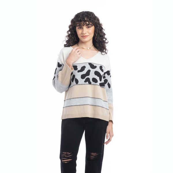 Poppy Animal Print Accent Sweater