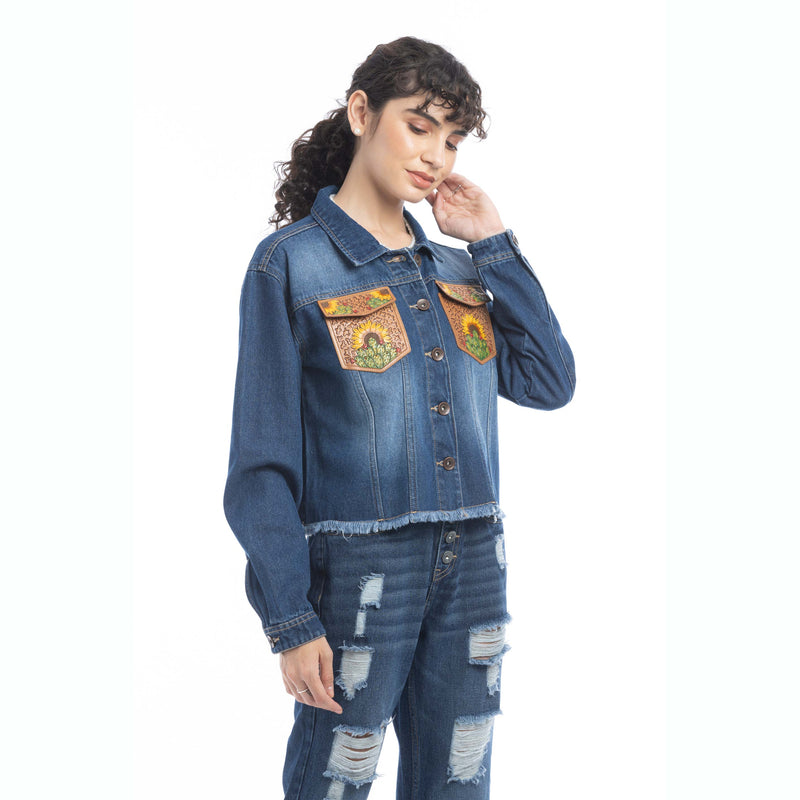 Azalea Prairie Cactus Accent Denim Jacket