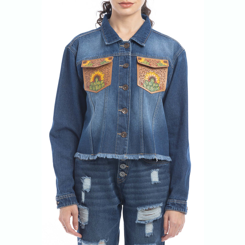 Azalea Prairie Cactus Accent Denim Jacket