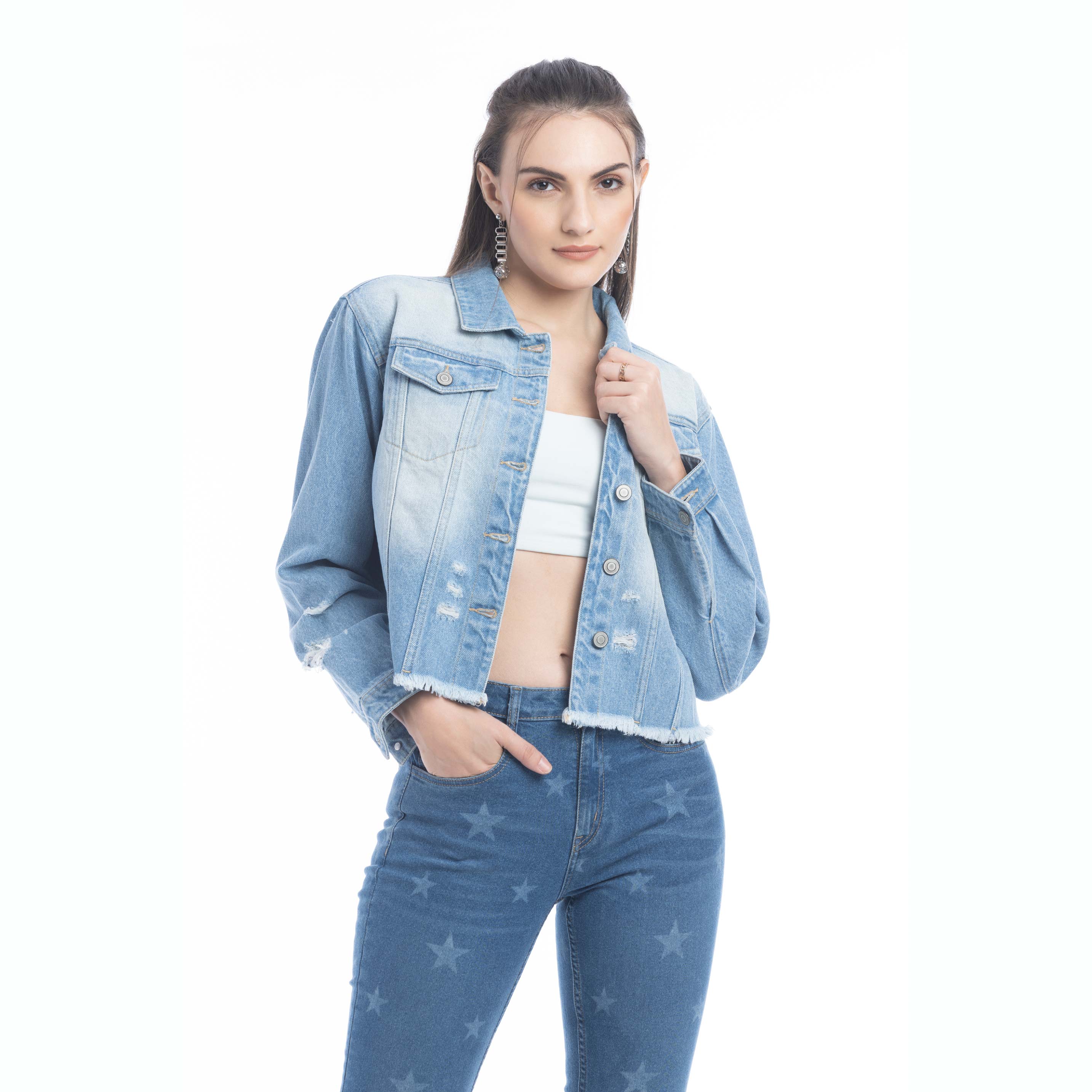 Francesca Frayed Hem Denim Jacket - Myra USA