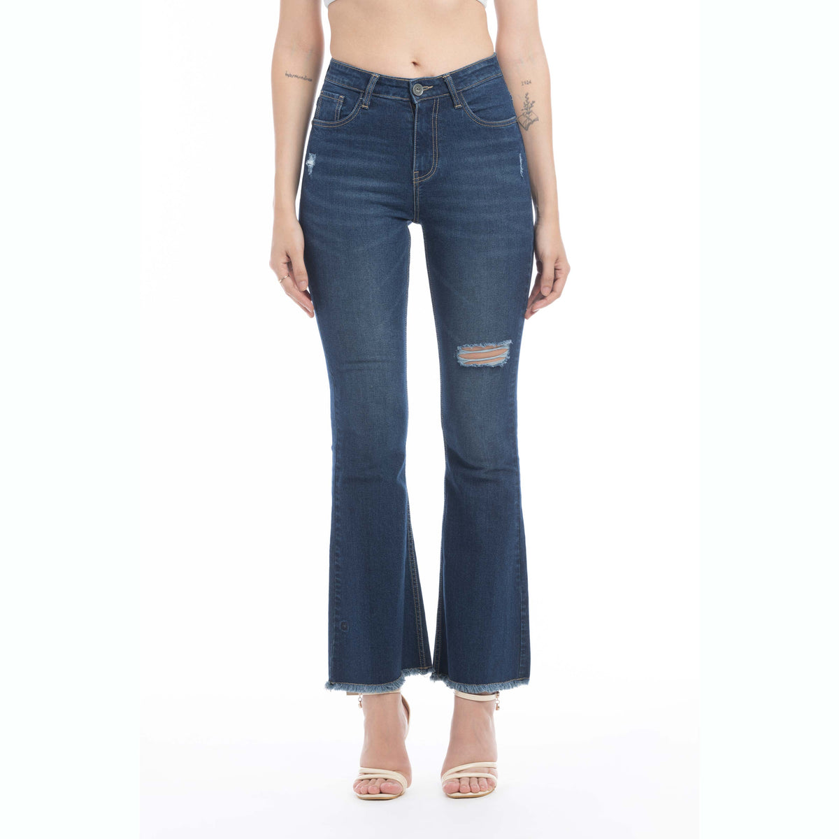 Jordan Distressed Frayed Hem Flared Jeans - Myra USA