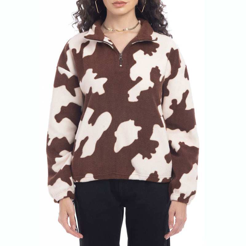 Cow print fleece online pullover