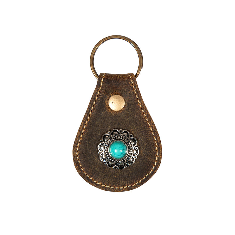 Concho Antiqued Leather Key Fob