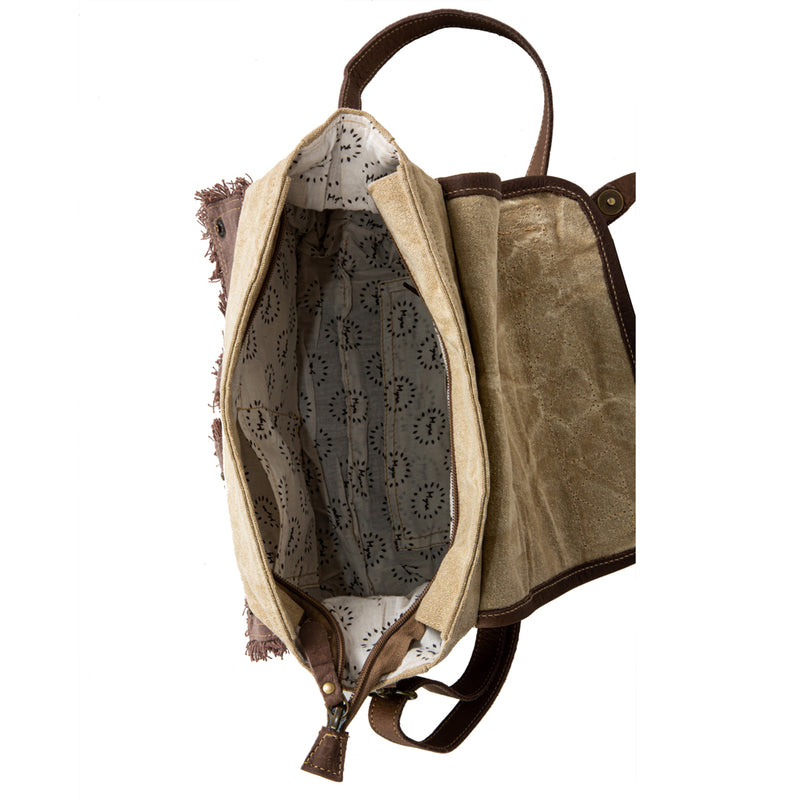 Women Vintage Style Upcycled Canvas Leather Adjustable Strap Backpack  Travel Bag