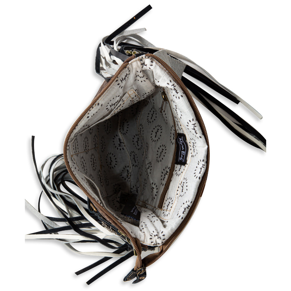 Stratford Trail Fringed Concealed-Carry Bag In Brown & White - Myra USA