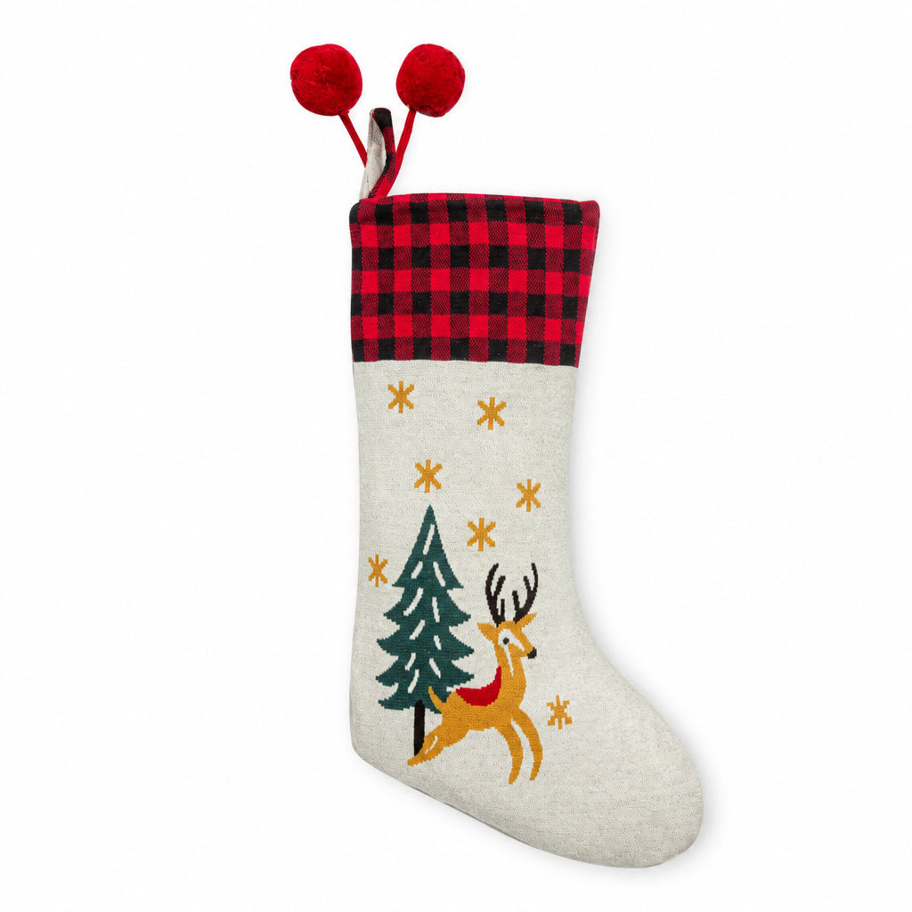 Plaid Top Prancing Deer Stocking - Myra USA