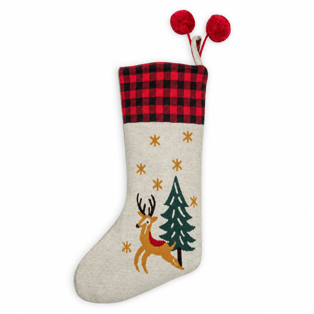 Plaid Top Prancing Deer Stocking - Myra USA