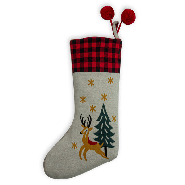 Plaid Top Prancing Deer Stocking - Myra USA