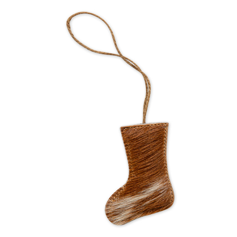 Christmas Stocking Hair-On Hide Ornament Set In Brown