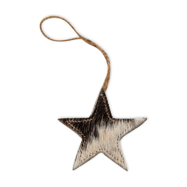 Christmas Star Hair-On Hide Ornament Set In Black