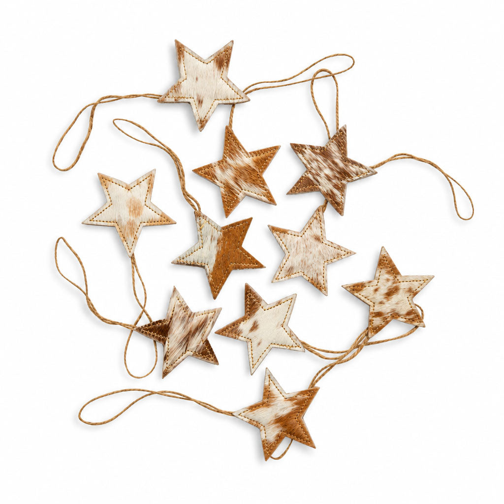 Christmas Star Hair-On Hide Ornament Set In Brown - Myra USA