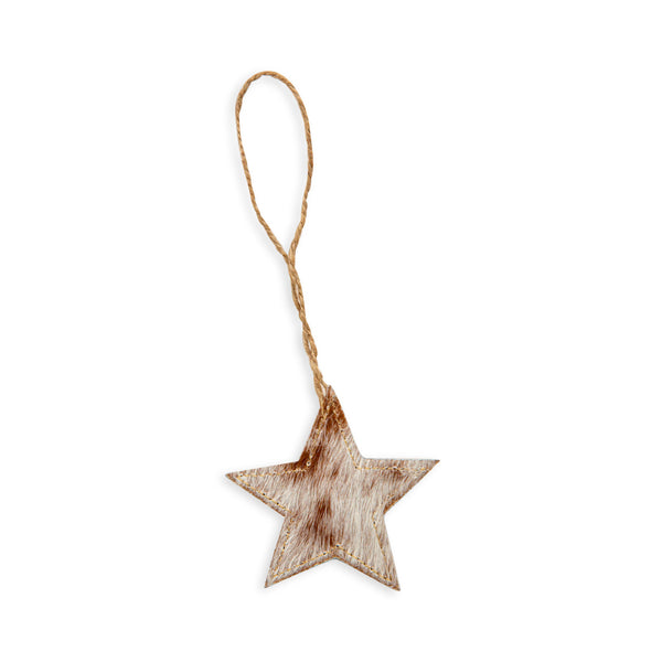 Christmas Star Hair-On Hide Ornament Set In Brown