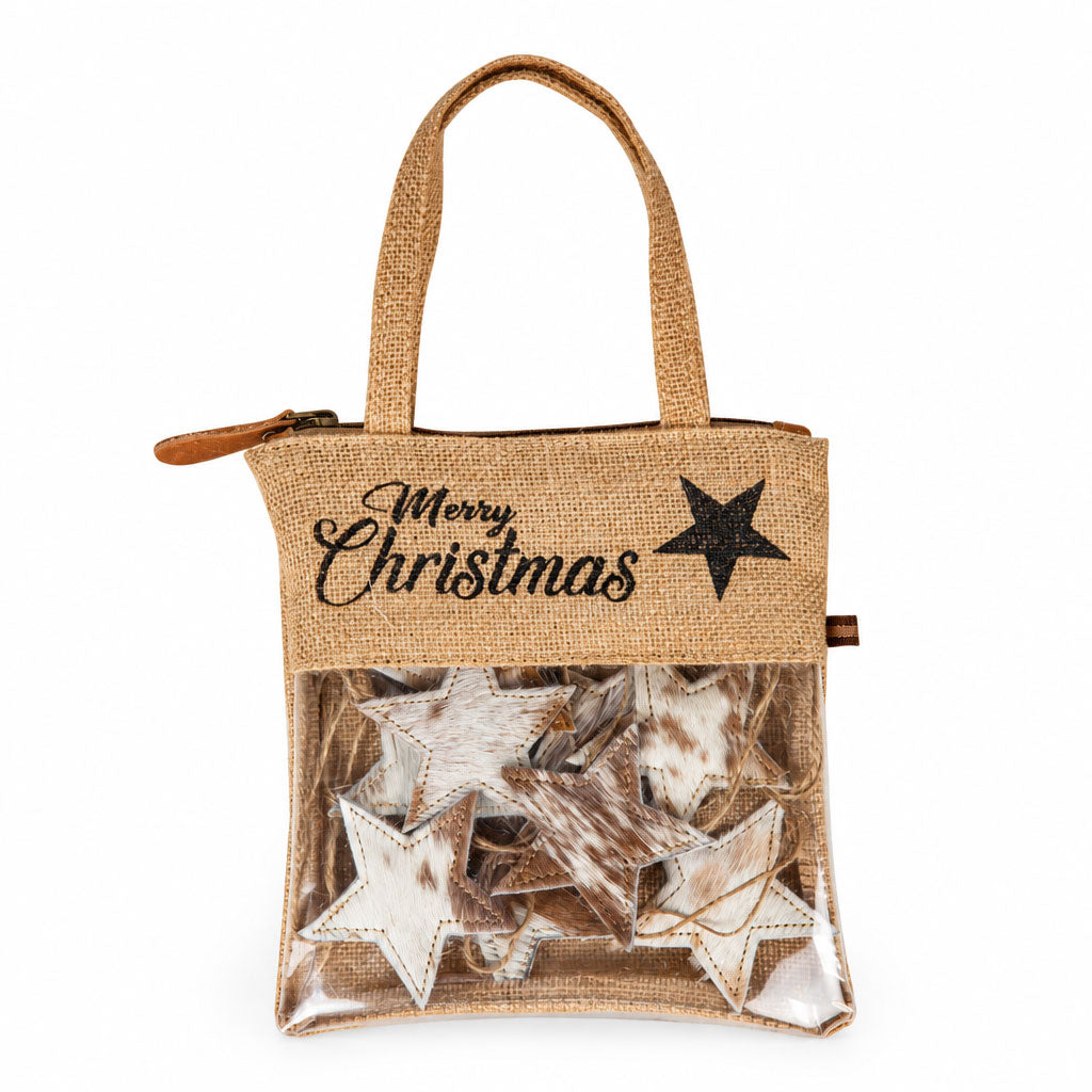 Christmas Star Hair-On Hide Ornament Set In Brown - Myra USA