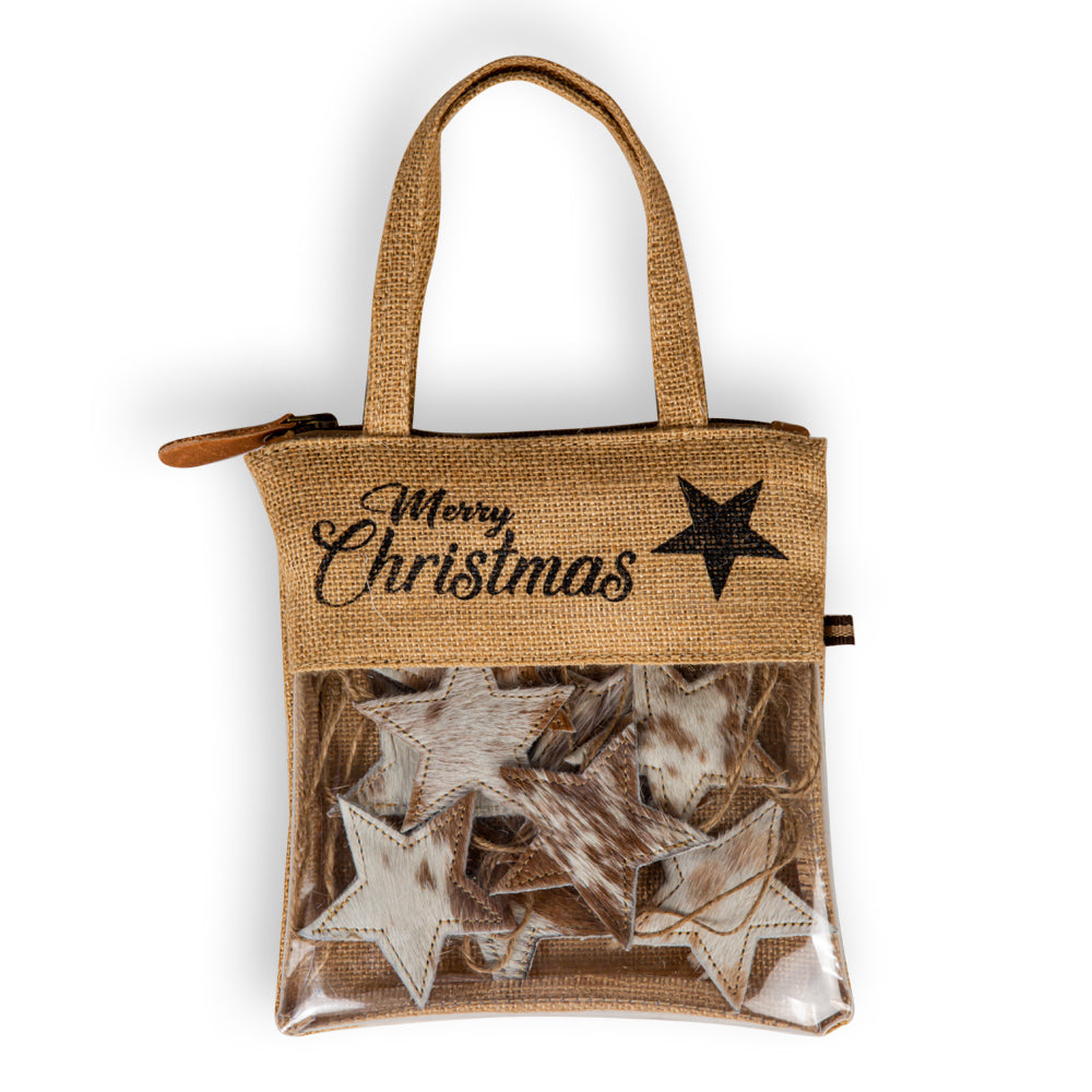 Christmas Star Hair-On Hide Ornament Set In Brown - Myra USA