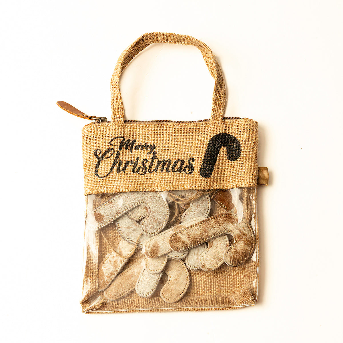 Jolly Candy Cane Hair-On Hide Ornament Set In Brown
