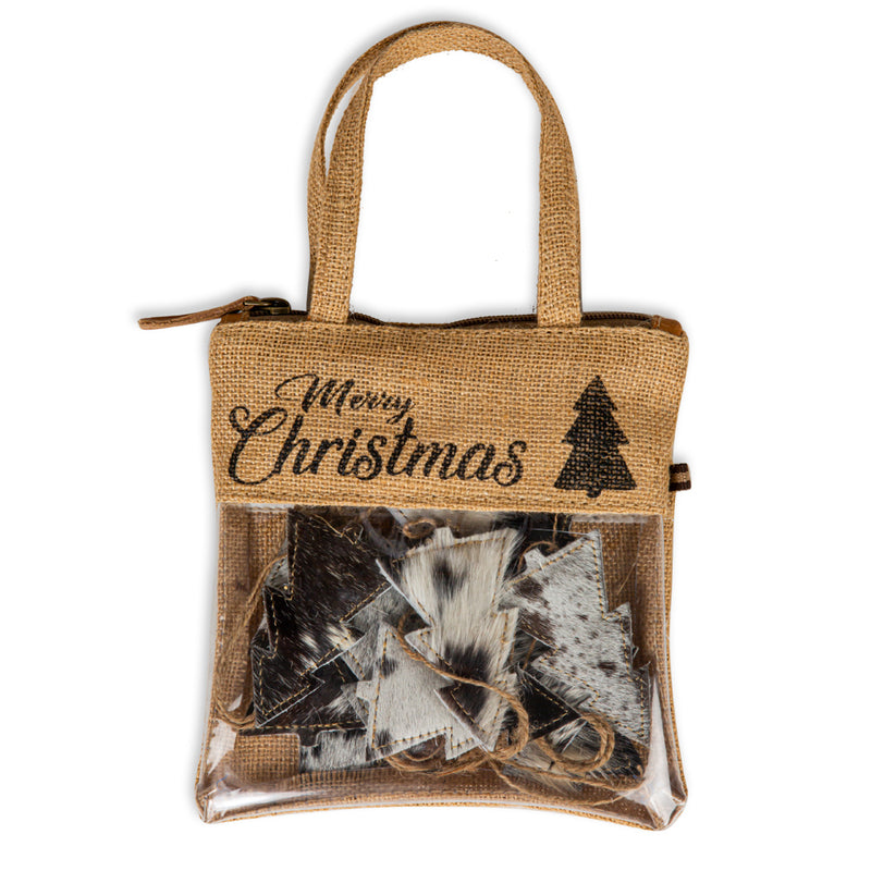 Christmas Bell Hair-On Hide Ornament Set In Black