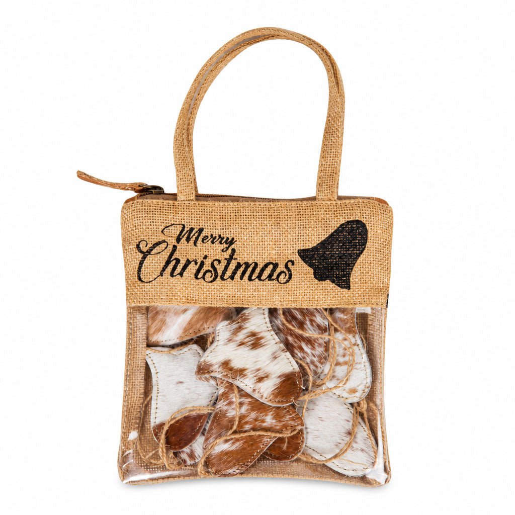 Christmas Bell Hair-On Hide Ornament Set In Brown - Myra USA